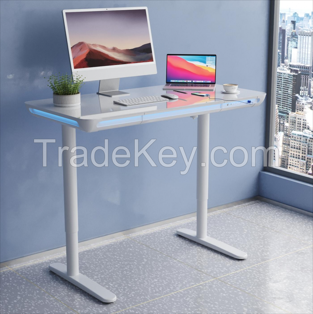 V-mounts Tempered Glass Electric Adjustable Desk with LED Light