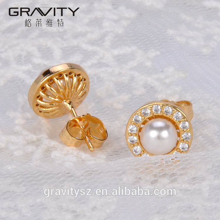 2017 Round Shape Dubai Pearl Earrings tops design  With Gold Plated