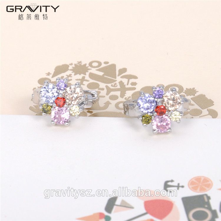 small 925 silver color rhodanizing CZ crystal gemstone ladies fashion earring jewelry