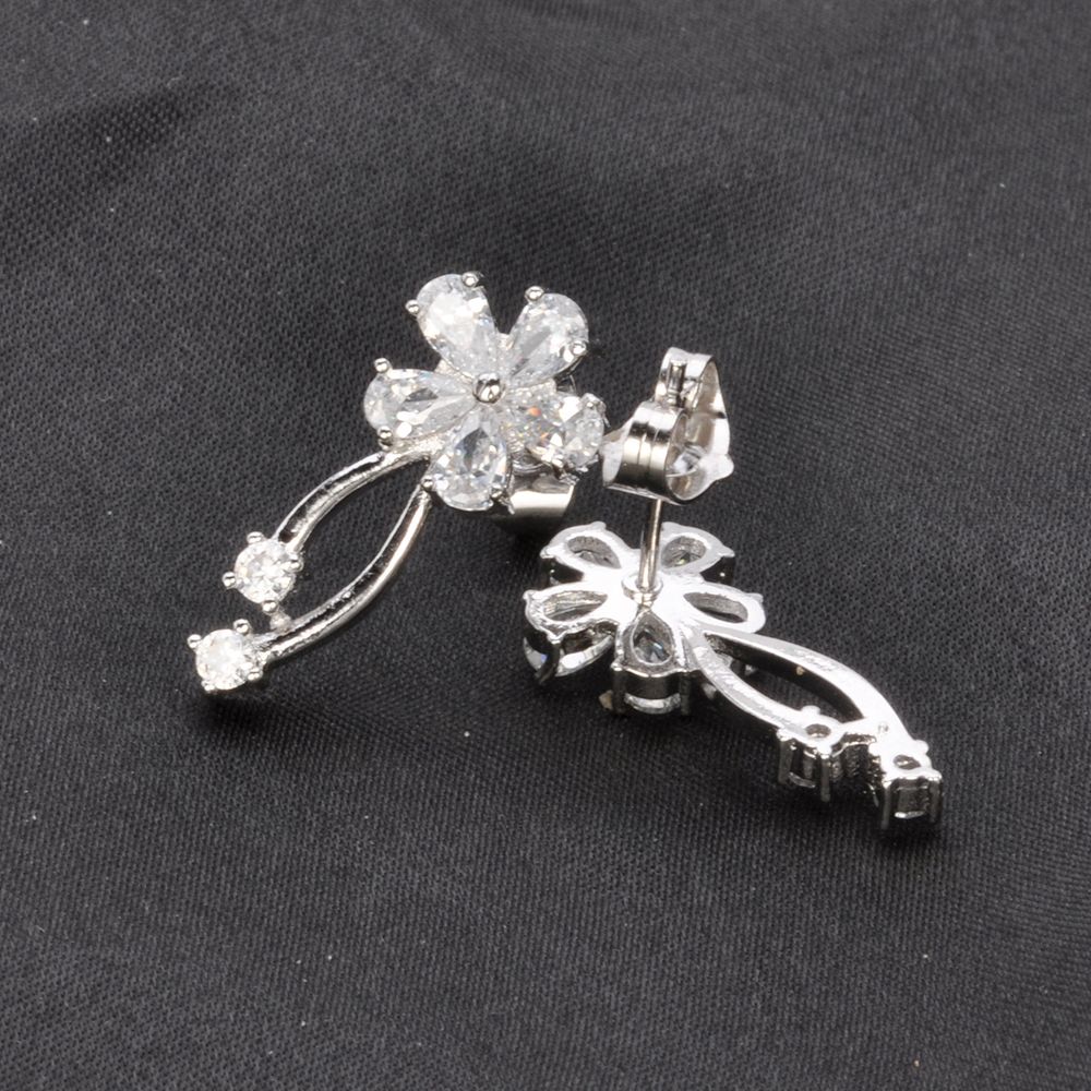 Fashion Jewelry Factory Flower Shape CZ Gemstone 925 Sterling Silver Earrings, Silver Cz Cubic Zirconia Stud Earrings