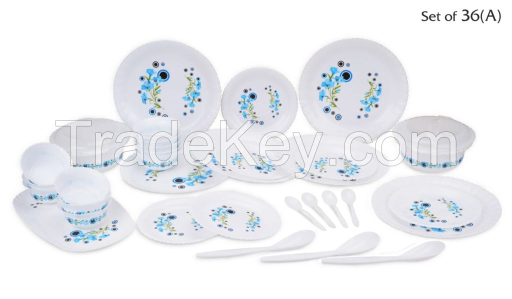 Unbreakable Dinner Set Gift Item Plastic Light Weight of 32 pcs Exclusive and Microwave Safe, Printed Round Flourish Pieces Safe Print May Very (Dinner Pack Pcs32 - Multi Color)