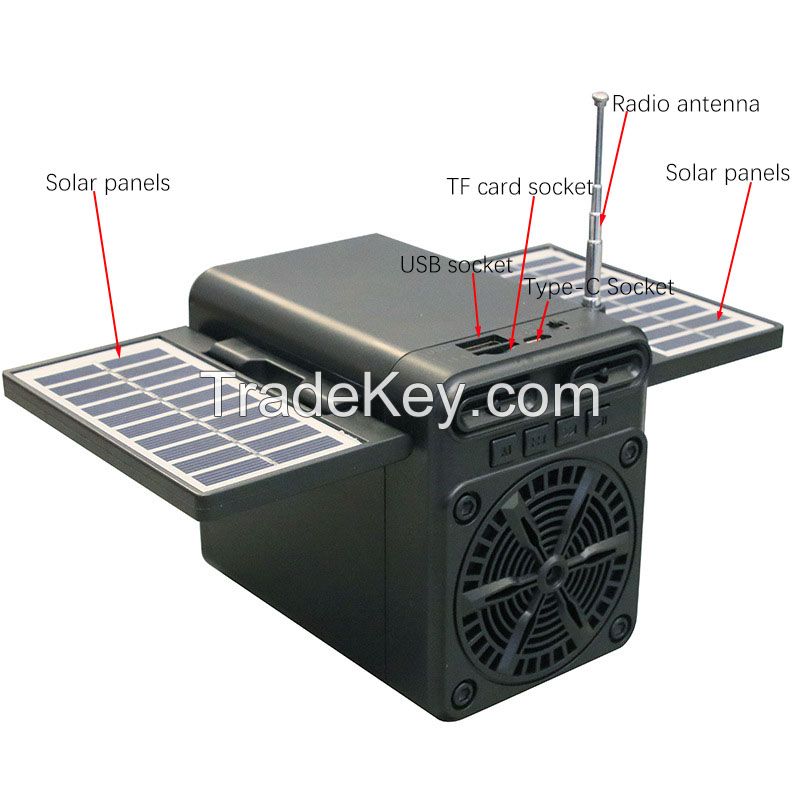 Solar Panel Emergency Charging Battery FM Radio With Plug-in Card Charging Portable Bluetooth speaker