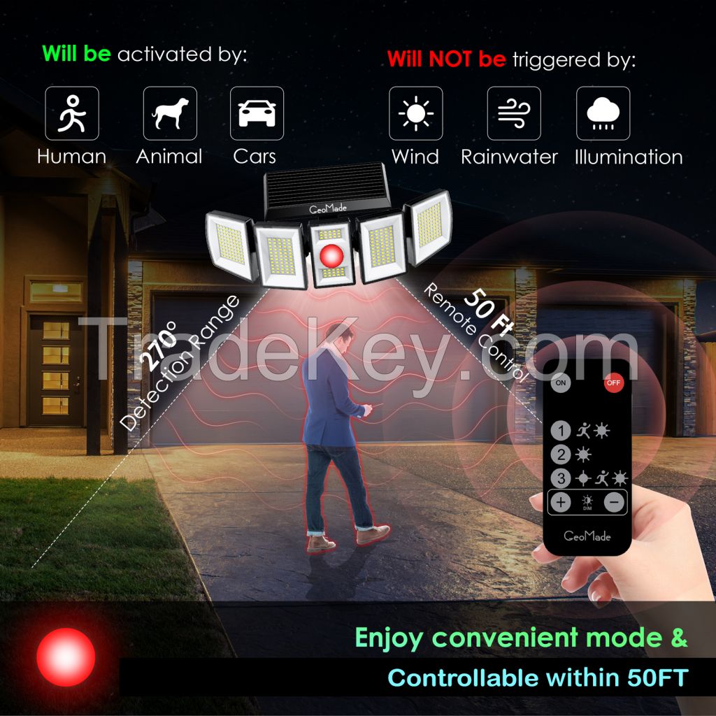 Geomade 5head solar light outdoor waterproof flood dusk to dawn garden lights with remote controller Garden light