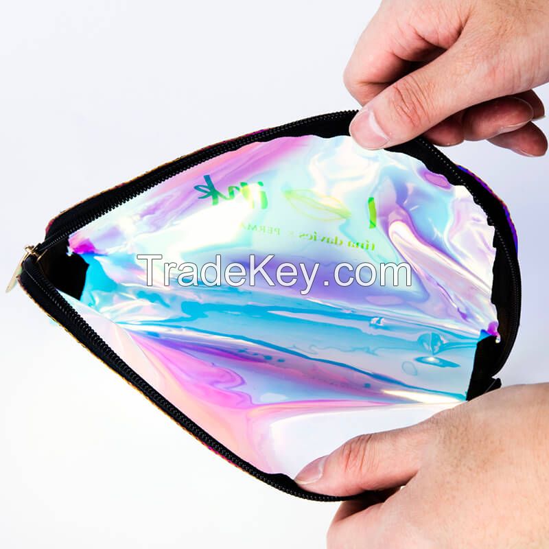 transparently iridescent Holographic Cosmetic Bag