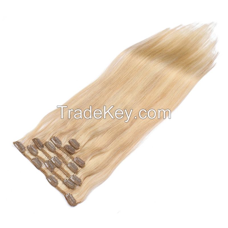 high quality clip in hair extensions remy hair clip on hair  5-10pieces per pack blonde color 75g-200g