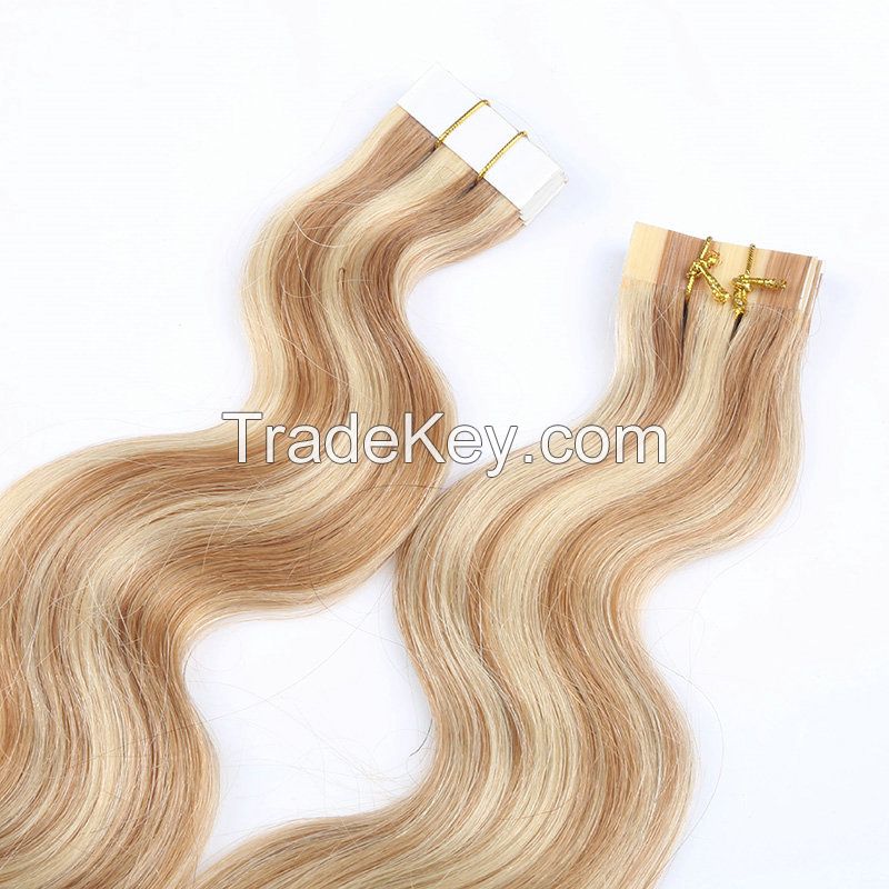 Brazilian hair extension tape in hair cuticle aligned human hair extensions blonde colors