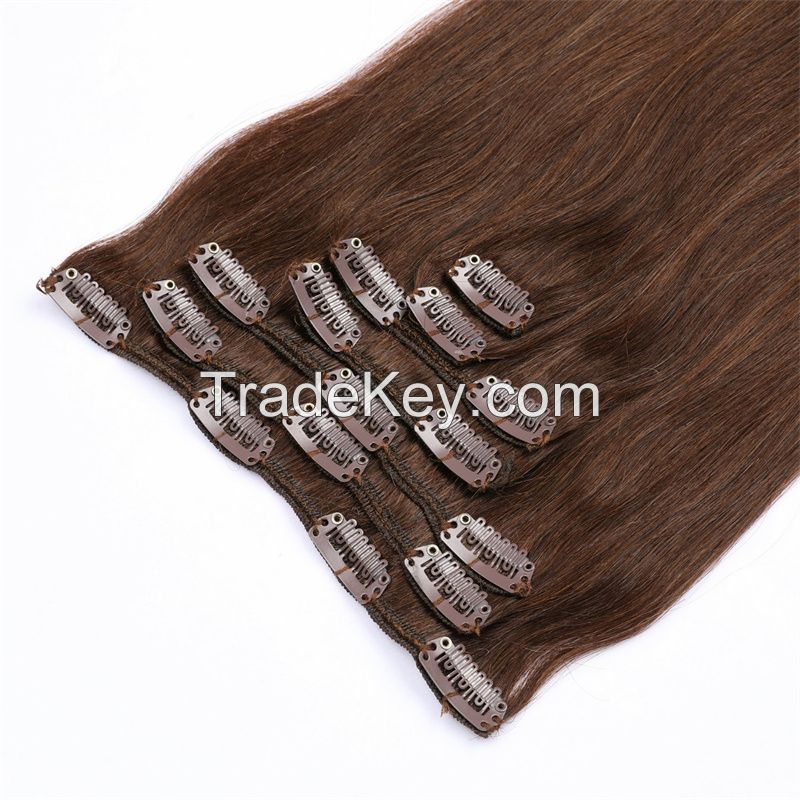 high quality clip in hair extensions remy hair clip on hair  5-10pieces per pack black color crown color