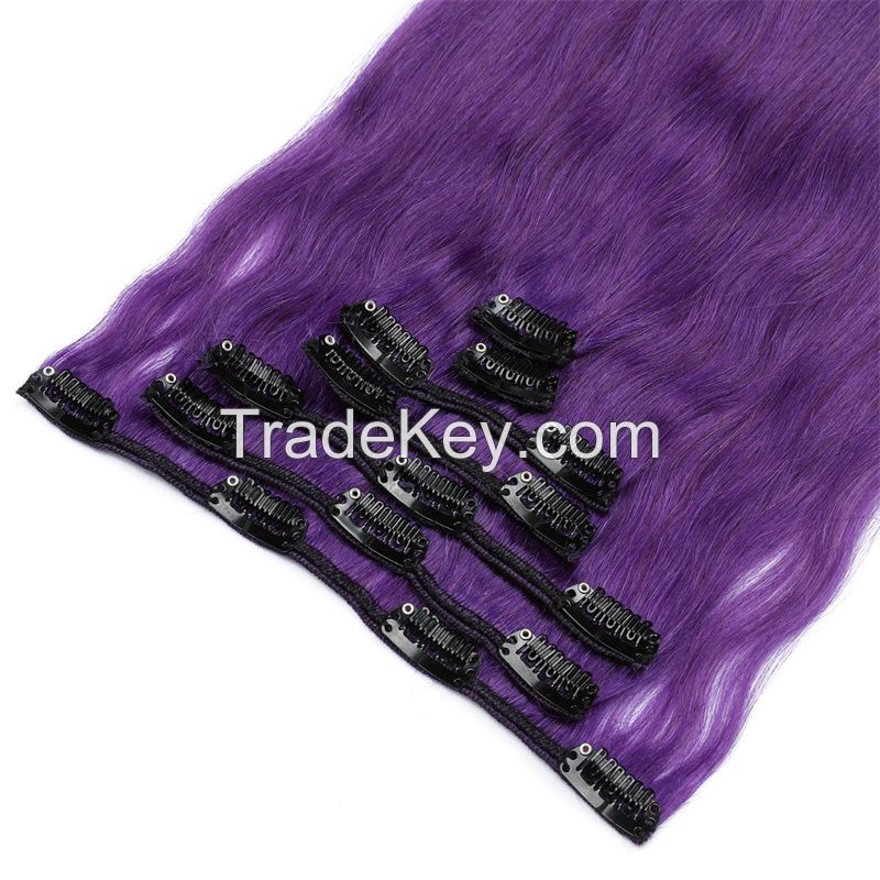 Roosted color pinao color clip in hair extensions remy hair clip on hair  5-10pieces per pack 75g-200g