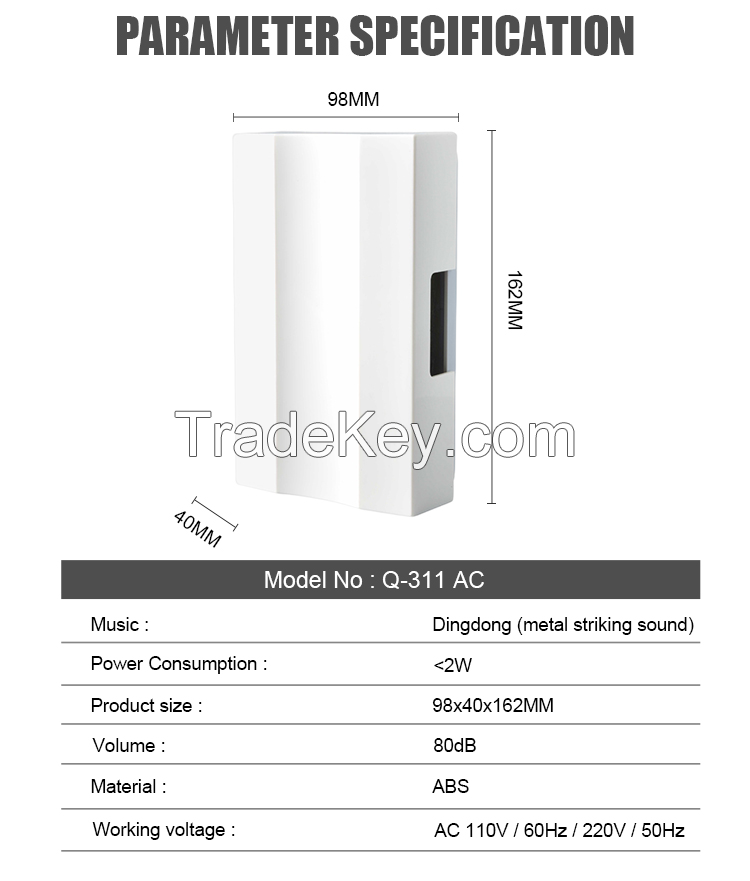 Mechanical Metal striking sound Home Door Bell 220V 110V Small Ding Dong Bell Doorbell For Hotels