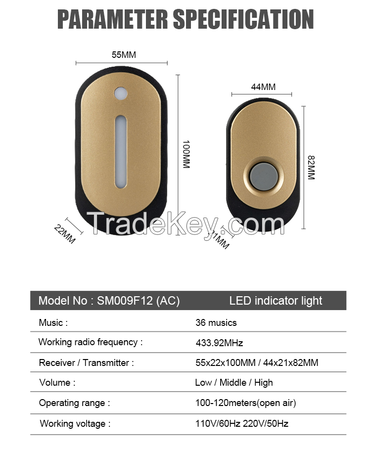 Timbre Door Chime Wireless Doorbell AC Waterproof 120m 36 Chime Eu Au Uk Us Plug Ring Door Bell