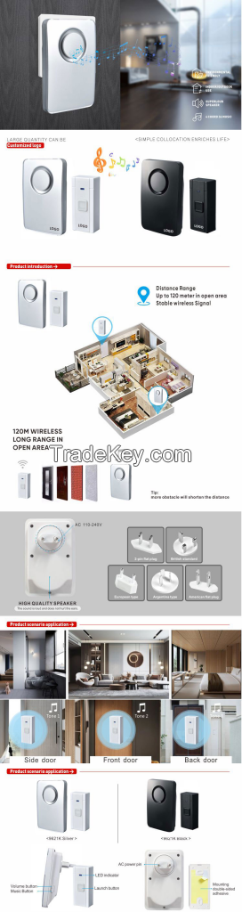 110V-220V Wireless Doorbell Waterproof 36 Chime EU UK US Plug Door Bell