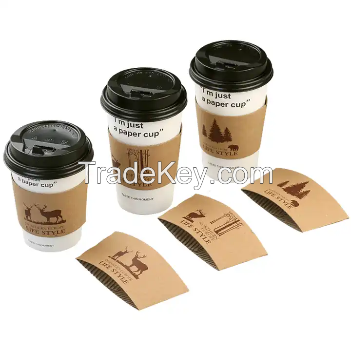 Custom Paper Cup Sleeve Printed Logo Insulated Disposable Hot Drink Iced Kraft Paper Coffee Cup Sleeves