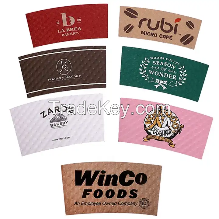 Custom Paper Cup Sleeve Printed Logo Insulated Disposable Hot Drink Iced Kraft Paper Coffee Cup Sleeves