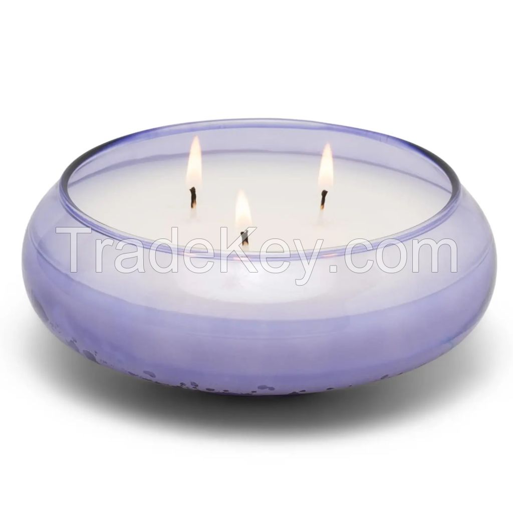 Flat Glass Scented Candle Jar With 3 Wicks