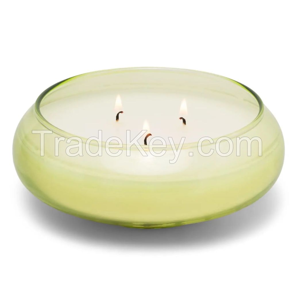 Flat Glass Scented Candle Jar With 3 Wicks