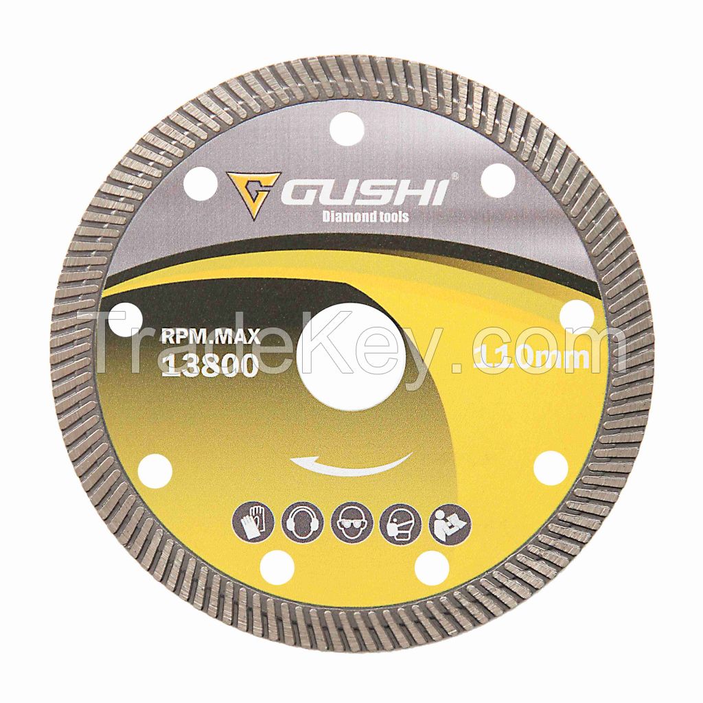 LOW MOQ GUSHI Tools 105/110mm Extra Thin Turbo Diamond Saw Blade for cutting ceramic/tile/granite