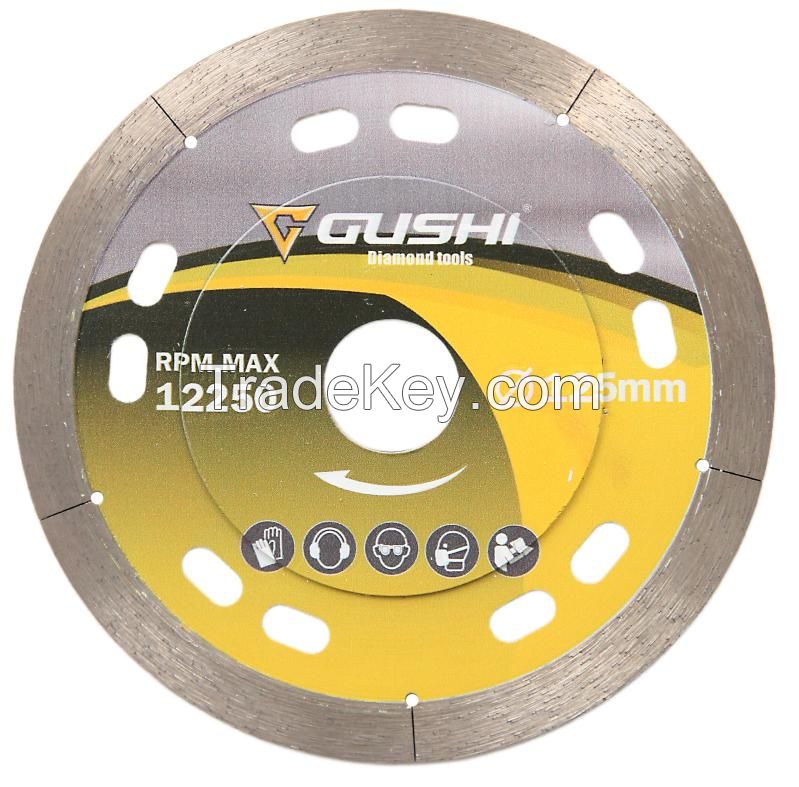 Factory Wholesale GUSHI Tools 115/125mm Continuous Rim Diamond Saw Blade for cutting ceramic/tile/granite