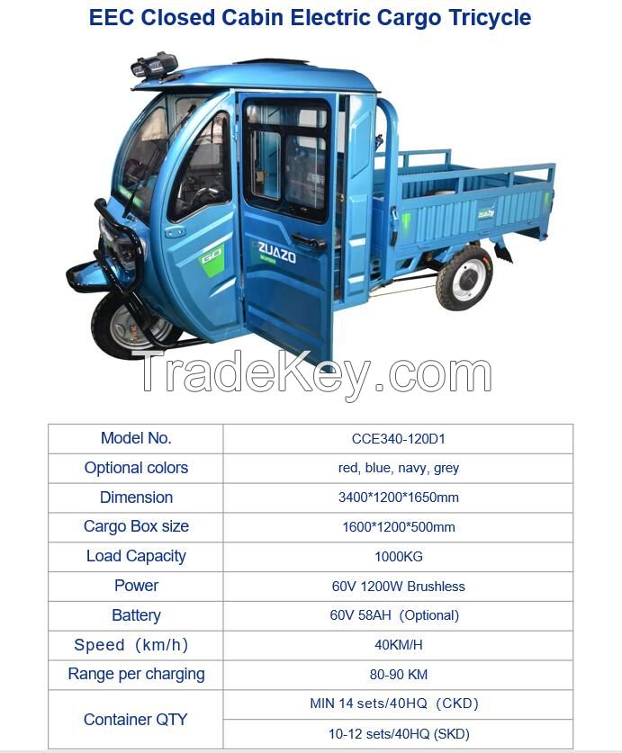 ELECTRIC TRICYCLE - EEC Closed Cabin Electric Cargo Tricycle