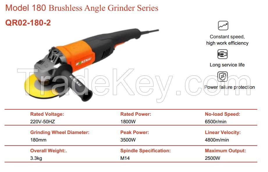 180mm Brushless Angle Grinder (MODEL:QR02-180-2)