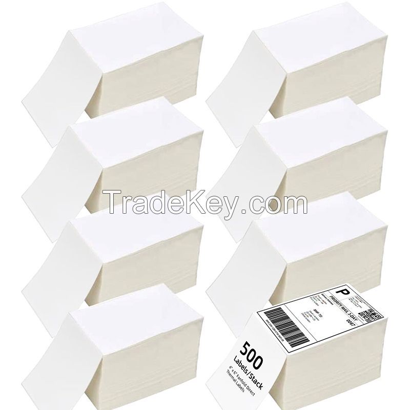 Wholesale Fanfold Waybill Sticker Direct Thermal Waterproof Thermal Paper Label A6 100x150 4x6 Size for Shipping Adhesive Type