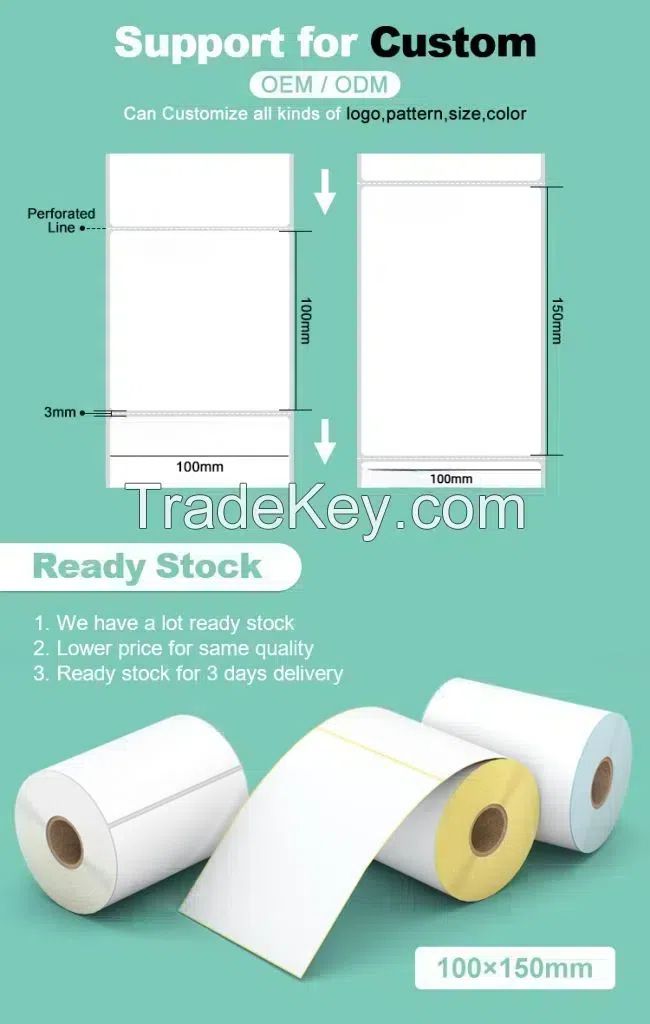 Wholesale Fanfold Waybill Sticker Direct Thermal Waterproof Thermal Paper Label A6 100x150 4x6 Size for Shipping Adhesive Type