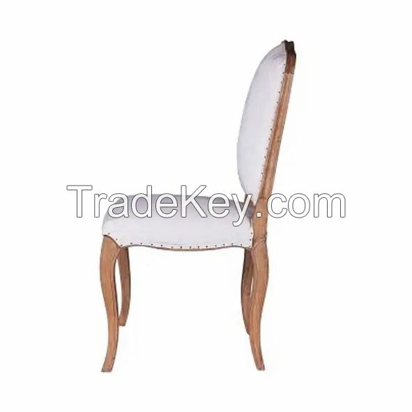 Wood Carved Dining Chairs with Natural Color and Upholstery Seating