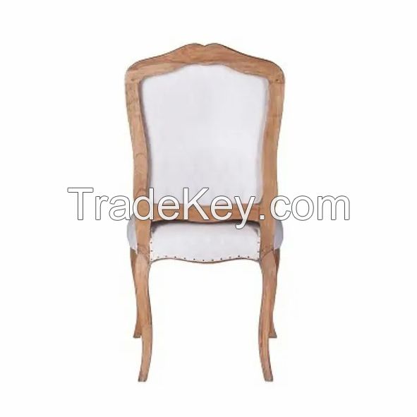 Wood Carved Dining Chairs with Natural Color and Upholstery Seating