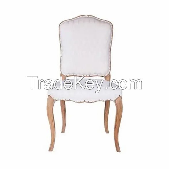 Wood Carved Dining Chairs with Natural Color and Upholstery Seating