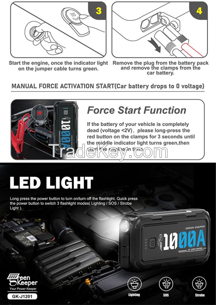 Car Portable Jumper Starter With Air Compressor 3000a Emergency Battery Booster Charger