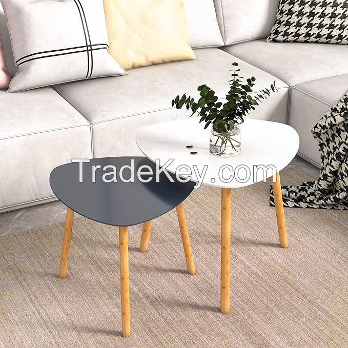 Coffee Side Table Home Bamboo Table Set 2 for Living Room