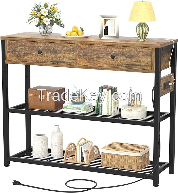 Entryway Table Side Table with Outlets and USB Ports,Console Table with 2 Drawers