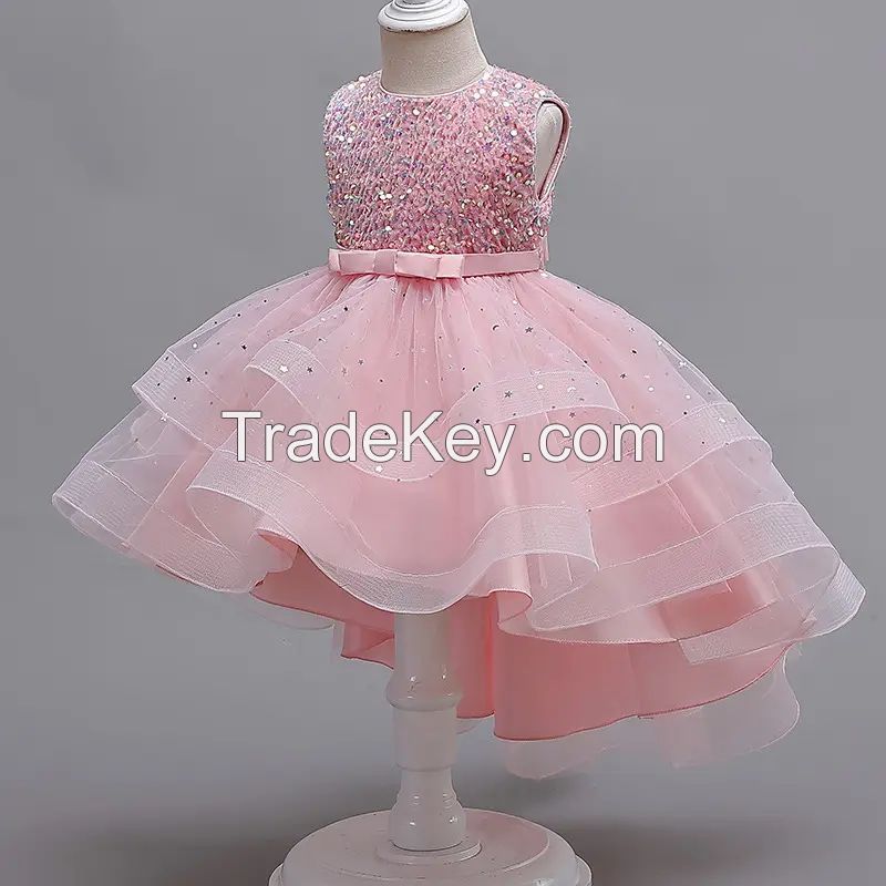 Flower Girls Princess Sequins Baby Wedding Christmas Party Trailing Dress Children Kids Elegant Vestidos Clothes for 3-12Years