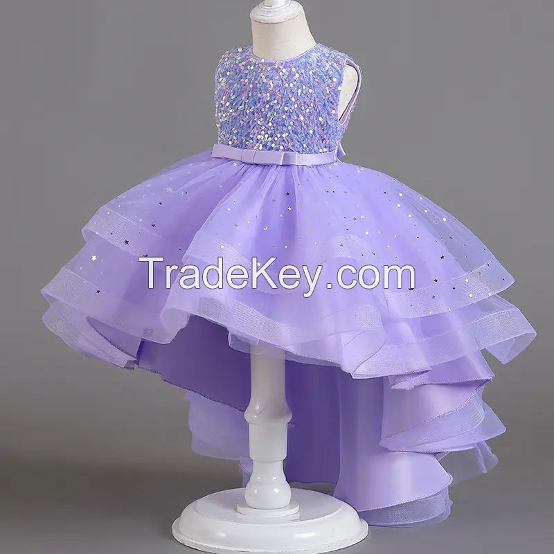 Flower Girls Princess Sequins Baby Wedding Christmas Party Trailing Dress Children Kids Elegant Vestidos Clothes for 3-12Years