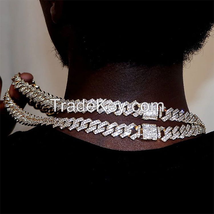 Factory Price Iced out Chains Silver S925 Sterling 8mm 10mm 12mm Vvs1 Moissanite Cuban Link Chain Necklace Women and Men