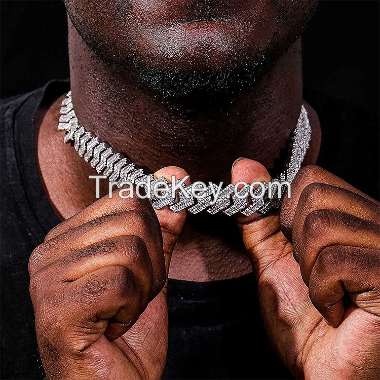 Factory Price Iced out Chains Silver S925 Sterling 8mm 10mm 12mm Vvs1 Moissanite Cuban Link Chain Necklace Women and Men