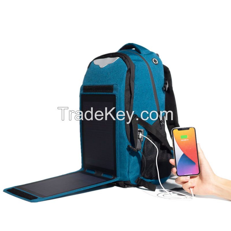 Foldable Hiking Daypack With 5V 9V 20W Solar Panel Power Supply,Solar Backpack Laptop Bag with Handle and USB Charging Port