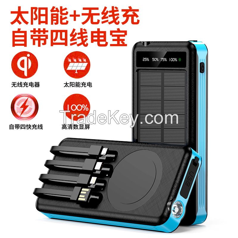 Solar Power Bank 10000mah With Built In Cable Logo Customize Support Wireless Charging 