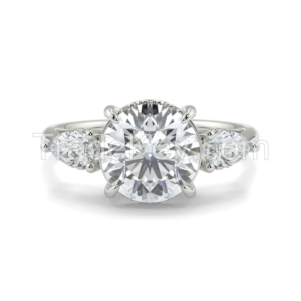 Sera Round with Pear Trilogy Engagement Ring