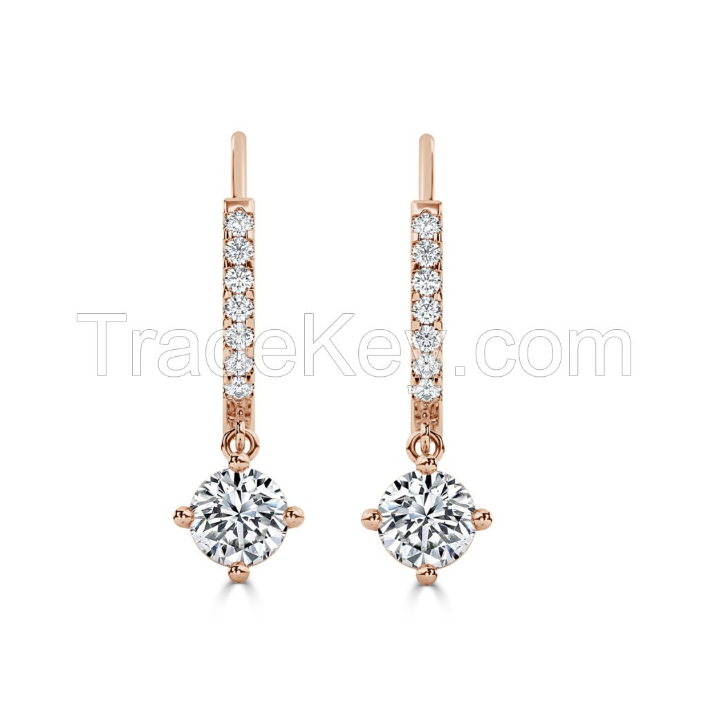 Round Drop Diamond Earrings