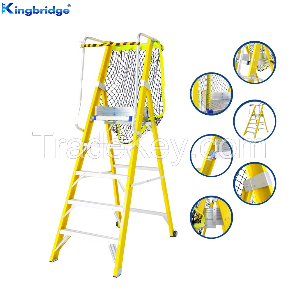 Fiberglass Platform Ladder With Handrial And 2 Wheels