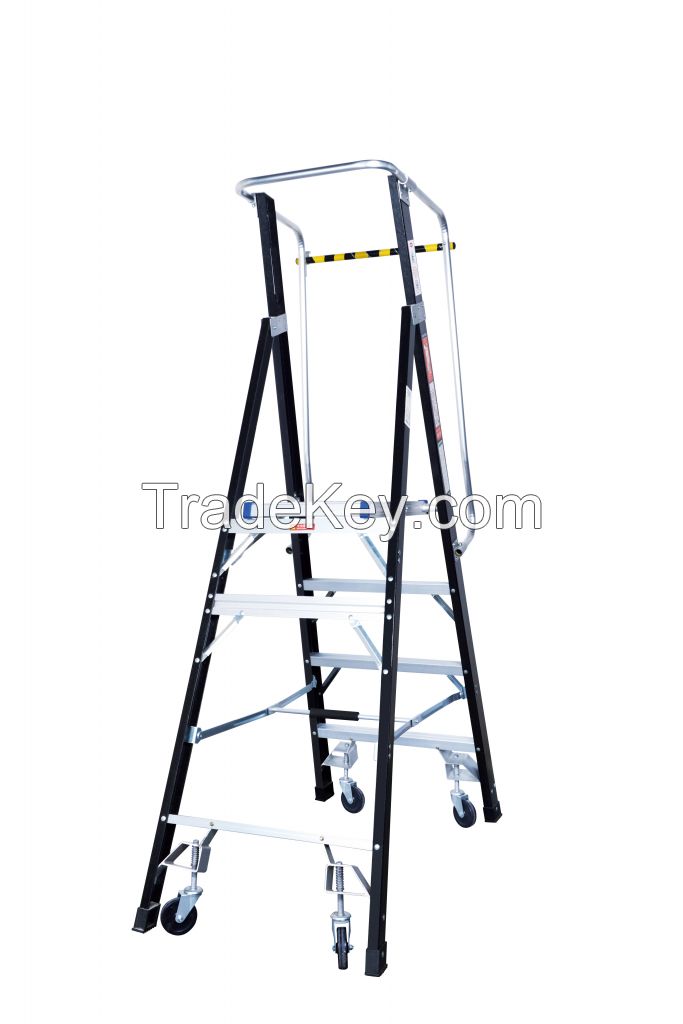 Fiberglass Large Platform Ladder With 4 Wheels