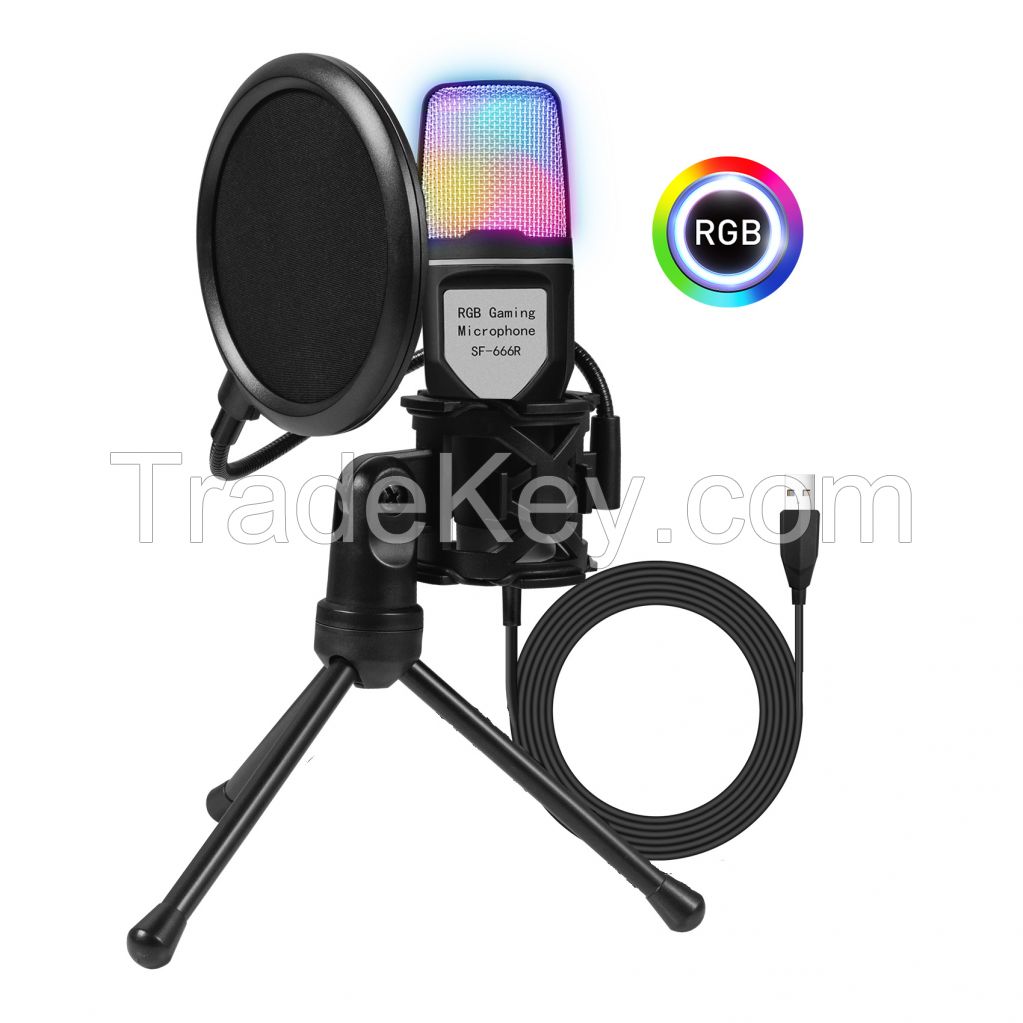 Computer Wired Cheap Flexible USB Condenser LED RGB Gaming Microphone With Stand For PC Laptop