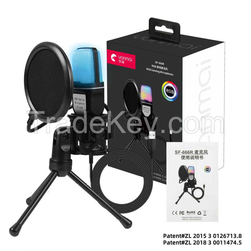 Computer Wired Cheap Flexible USB Condenser LED RGB Gaming Microphone With Stand For PC Laptop