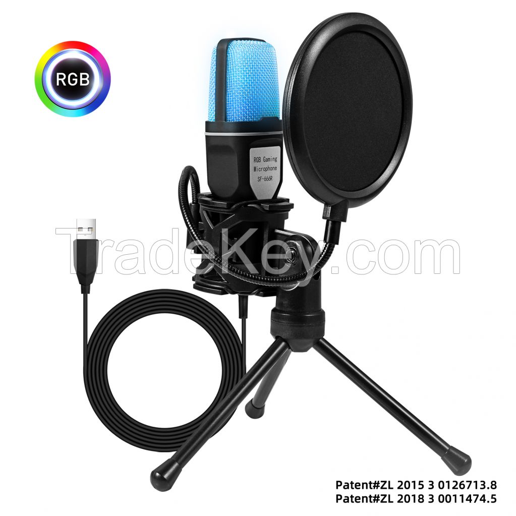 Computer Wired Cheap Flexible USB Condenser LED RGB Gaming Microphone With Stand For PC Laptop