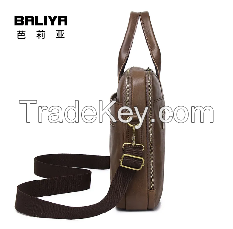 BALIYA Crazy Horse Handbag Crossbody Bag Vintage Genuine Leather Briefcase Top Grain Cowhide Computer Bag for Men