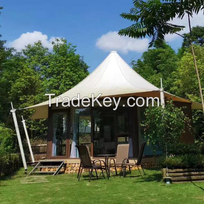 Comfortable semi-permanent tension membrane tent luxury glamping hotel