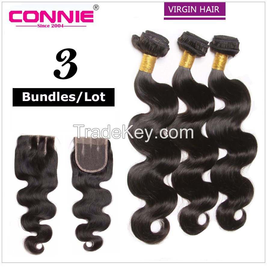 Brazilian virgin hair body wave with lace closure