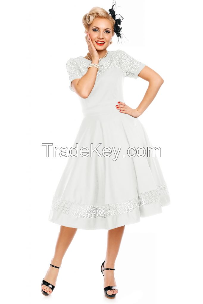 White Wedding Bridesmaid Dress Vintage Retro Fit Flare