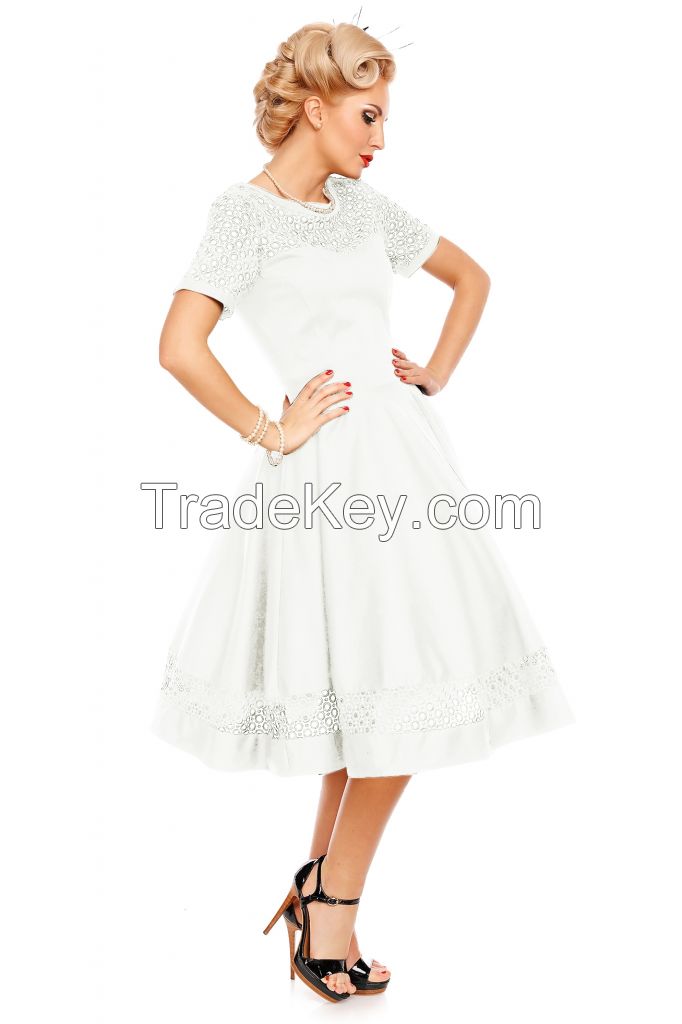 White Wedding Bridesmaid Dress Vintage Retro Fit Flare