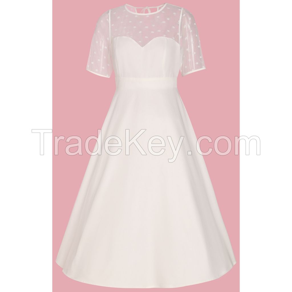 Lace Mesh Wedding Bridal Dress White 50s inspired